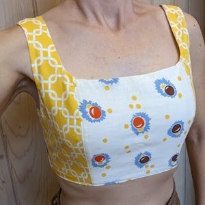 handmade VINTAGE PATTERN crop top calico S